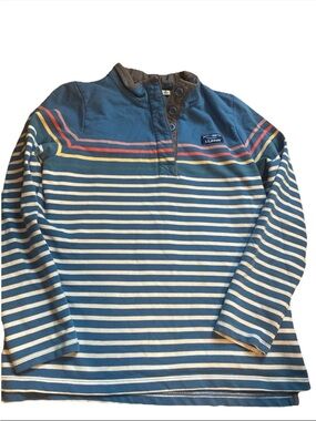 Vintage L.L Bean Mens Rugby Polo Shirt Long Sleeve M Blue White Striped Heavy